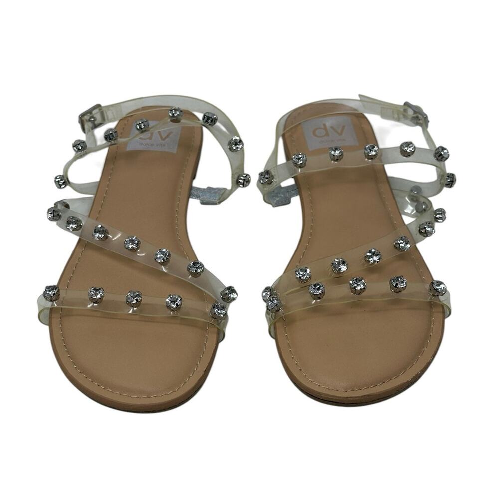 Dolce Vita Gilden Clear Rhinestone Silver Tone Flat Sandals Size 8